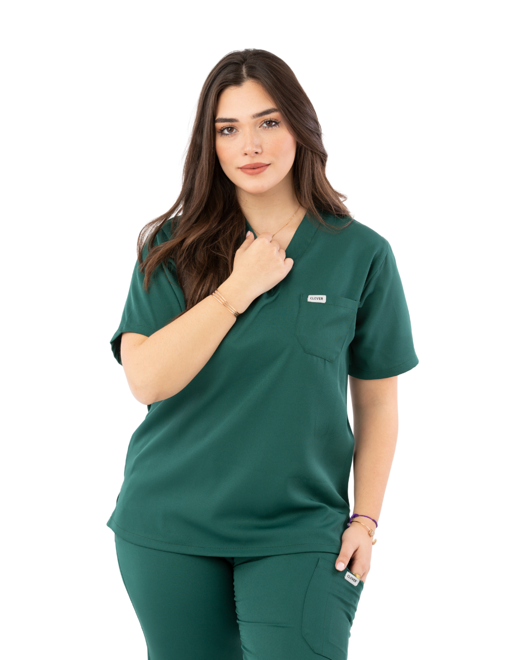 Image de Vert Z — Ensemble médical pour femme Clover Uniform à 4 poches (haut à col en V et pantalon cargo)